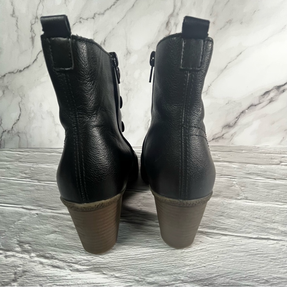 Rieker Black Leather Side Zip Wool Lined Heeled Ankle Boots - Picture 8 of 16